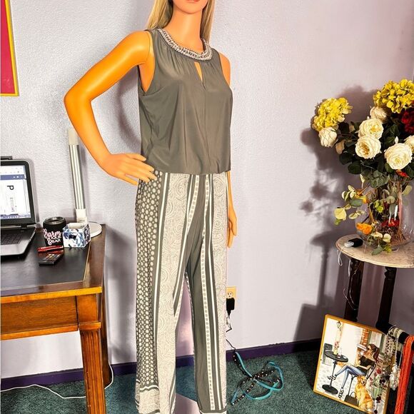 INC International Concepts Charcoal Blouse Pant Jumpsuit - Picture 1 of 16